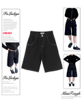 Dodobye Vintage Embroidery Y2k Jeans shorts Women Hip Hop Style Baggy Denim Shorts Grunge Streetwear Black Wide Leg Knee Length Shorts