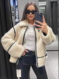 christmas outfit Dodobye Autumn and Winter Faux Fur Jacket with Zipper Women Long Sleeve Warm Jackets Coat Casual Lapel Cold Coat High Quality