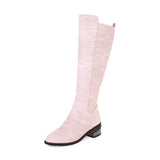 thanksgiving outfit Dodobye 2024 Knee High Boots Round Toe 3cm Block Heels 34-48 Black Pink Snakeskin S2663