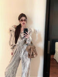 Dodobye New Retro Suit Leopard Print Fur Collar Hoodie Women Clothes Casual Simple Y2K Street Wide Leg Pants Zipper Jacket Two Piece Set