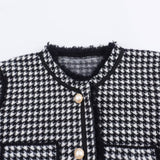 Black Friday Dodobye Autumn New Product Women's Fashion Small Fragrant Style Pocket Thousand Bird Grid Knitted Sweater cardigan Coat