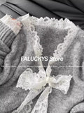 Dodobye Korean Fashion Sweet Lace Knitted Sweater Women Casual Loose Bow Pullover Autumn Winter Y2k Long Sleeve Oversize Clothing New