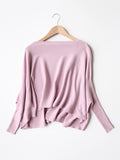 christmas outfit Dodobye Batwing Sleeves High-Low Solid Color Boat Neck Knitwear Pullovers Sweater