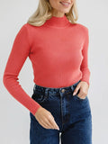 christmas outfit Dodobye Long Sleeves Skinny Solid Color Split-Joint High Neck Sweater Tops