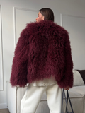 christmas outfit Dodobye New Fashion Burgundy Oversized Fluffy Faux Fur Coat 2024 Chic Women O-neck Long Sleeved Warm Jacket Winter Lady Loose Streetwear