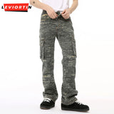 Dodobye American Style Side Panel Large Pocket Camouflage Workwear Jeans Pants High Street Straight Tooling Denim Trousers