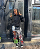 Dodobye 90s Streetwear Elastic Waist Jogging Pants Men Women Retro Harajuku Punk Hip Hop Graffiti Print Loose Sports Pants Street Y2K Casual Pants