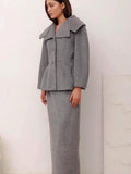 christmas outfit Dodobye New Elegant Grey Women's Woolen Skirt 2 Piece Set Fashion Lapel Single Breasted Slim Blazer Jacket Suit Chic Lady Commute Outfit