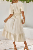 Dodobye-V Neck Ruffle Sleeve Long Dress