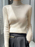 christmas outfit Dodobye Casual Skinny Long Sleeves Solid Color Half Turtleneck Sweater Tops