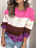 christmas outfit Dodobye Long Sleeves Loose Contrast Color Split-Joint Striped Round-Neck Pullovers Sweater Tops