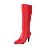 thanksgiving outfit Dodobye Women Knee High Boots Pointed Toe Small Heels 8.5cm Size 45 46 47 Fashion Sexy Party Female Booties