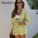 thanksgiving outfit Dodobye 2024 Spring Summer Casual Print Women Suits Fashion Streetwear Turn-down Collar Half Sleeve Shirts+Chic Mini Short Pants