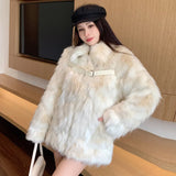 thanksgiving outfit Dodobye 2024 Winter New Fox Fur Jacket Women's Cropped High-End Youth Style Faux Fur Age-Reduction Explosion Top Real Leather Coat