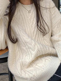 Dodobye-Solid Cable Knit Pullover Sweater