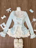 Dodobye Sweet Lolita Three Piece Sets Lace Bow Plush Cardigan + Sexy Slim Fit Strapless Vest Tops + High Waist Ruched Skirts Winter Chic