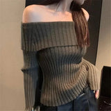 christmas outfit Dodobye Autumn Winter Rib Knitted Off The Shoulder Pullover Sweater Sexy Women Full Sleeve Sweater Pullovers Elegant Jumpers