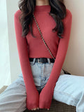 christmas outfit Dodobye Casual Skinny Long Sleeves Solid Color High-Neck Sweater Tops