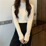 Black Friday Dodobye Fall Warm Slim Women Sweater Korean Casual Mock Neck Thick Velvet Knit Pullover Solid Soft Basic All Match Knitwear Jumper New