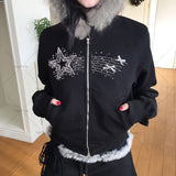 Dodobye Gothic Punk Retro Fur Collar Zipper Hoodie Y2K Harajuku Vintage Trendy Brand Streetwear Sweatshirt Winter Clothing Women Jacket 0114