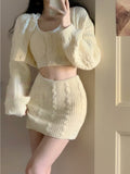 Dodobye 2025 Autumn Sweet Skirt 3 Piece Set Office Lady Casual Blouse + Slim Sexy Vest + Women Party Mini Skirt Korean Fashion Chic