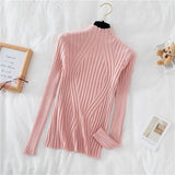 Black Friday Dodobye Pit Stripe Knit Sweater Women Korean Fall Winter Fashion Slim Elegant Solid Half High Collar Long Sleeve Pullover Basic Chic Top