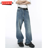 Dodobye Washed Male Jeans Korean Fashion Gradient Color Pockets Men'S Straight Denim Trousers Wide Leg Pants Spring New Chic