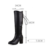 thanksgiving outfit Dodobye 2024 Women Knee Boots Round Toe Chunky Heels 7.5cm Lace Up 50 51 52 Fashion Riding Booties