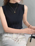 Dodobye Women Casual Knitted Sleeveless Tank Tops Solid Half High Collar Slim Base Shirt Sexy Top Knitwear Y2k High Street Summer