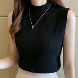 Dodobye Women Knitted Solid Sweet Crop Tops O-neck Sleeveless Thin Tank Tops Basic Plain Tops Casual Tees For Women 2024 Summer