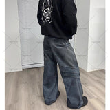 thanksgiving outfit Dodobye Gothic Punk Style Scratched Washed Baggy Jeans Men Y2K Harajuku Retro Loose Casual Straight Pants High Street Fashion Streetwear