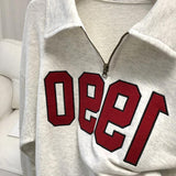 christmas outfit Dodobye 90s Numbers Embroidered Half Zip Sweatshirt