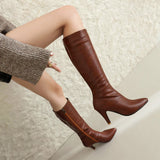 thanksgiving outfit Dodobye Women Knee High Boots Pointed Toe Small Heels 8.5cm Size 45 46 47 Fashion Sexy Party Female Booties