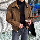 thanksgiving outfit Dodobye Men's elegant solid dark Brown coat, spring high end, American vintage Cargo jacket, suede