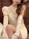 Dodobye 2025 Spring Lace Design Elegant Y2k Mini Dress Woman Party Sexy Bodycon Dress Casual Puffer Sleeve One Piece Dress Korea Fashion