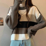 Black Friday Dodobye Retro Stripe Knit Sweater Women Fall Loose Slouchy O Neck Long Sleeve Patchwork Pullover Y2K Korean Streetwear Casual Jumpers