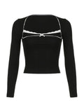 Dodobye-Square Neck Lace Splice Long Sleeve Tee