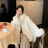 thanksgiving outfit Dodobye 2024 Autumn/Winter New Year Fox Fur Double-Sided Sheepskin Overcoat Women's Sheep Woolen Leather Jacket