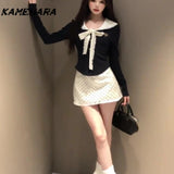 Dodobye Spring Korean Sweet Fashion Doll Collar Strap Top High Waist Wave Point Bag Hip Skirt Vintage Y2k Two Piece Set Платье