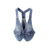 Dodobye 2025 Summer Vintage Sling Denim Vest Women Waistcoat Casual Cowboy Sleeveless Jacket Korean Slim Short Jeans Vests Coat