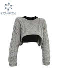 Dodobye 2025 Autumn New Women Solid Color Pullover Sweater Hollow Out Knitted Long Sleeve Cropped Sweater Korean Style Casual Fashion