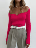 christmas outfit Dodobye Urban Skinny Solid Color Square-Neck Sweater Tops