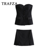 thanksgiving outfit Dodobye 2024 Spring Summer Sexy Solid Women Suits Fashion Strapless Sleeveless Single Breasted Tops+Folds Mini Shorts Skirts