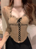 Dodobye 2025 Autumn Bodycon Slim Lace Blouse Woman Kawaii Korean Fashion Y2k Tops Casual Basic Long Sleeve Clothing Office Lady Chic