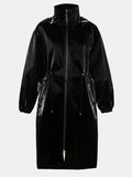 christmas outfit Dodobye Spring Black Long Waterproof Shiny Reflective PVC Faux Leather Coat for Women with Detachable Hood Y2K Streetwear