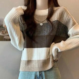 Black Friday Dodobye Retro Stripe Knit Sweater Women Fall Loose Slouchy O Neck Long Sleeve Patchwork Pullover Y2K Korean Streetwear Casual Jumpers