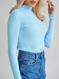 christmas outfit Dodobye Long Sleeves Skinny Solid Color Split-Joint High Neck Sweater Tops