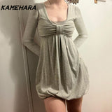 Dodobye Y2k Japanese Bow Splicing Fake Two Short Skirt Women's New Style Pure Desire Sexy Show Thin Versatile Long Sleeve Dress