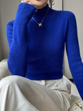 christmas outfit Dodobye Casual Skinny Long Sleeves Solid Color Half Turtleneck Sweater Tops