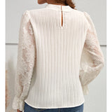 Dodobye Solid Elegant T-shirt Long Sleeve Patchwork Printed Office Lady Tops Plain O-Neck Casual White Women Pullovers